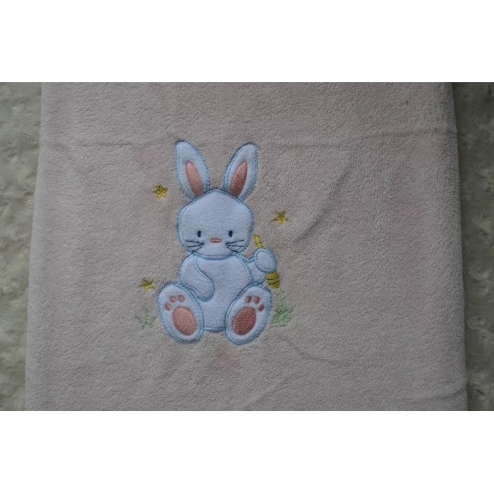 RN 31526 Bunny Rabbit Baby Blanket Pink White Stars Carrot Soft Plush Security